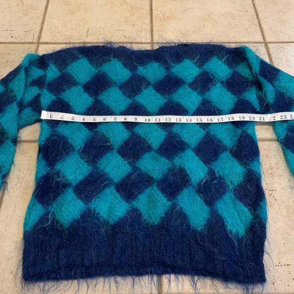 Vintage 80s/90s Mohair Diamond Harlequin Pattern Sweater - Puffy Sleeves Size S - Picture 2 of 5